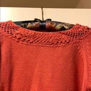 Crochet detail crop coral sweater.  Sz XL